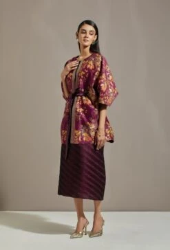 Wine Chanderi Cape With Dress -Ethereal Styles omiwkros343