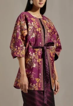 Wine Chanderi Cape With Dress -Ethereal Styles omiwkros345