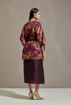 Wine Chanderi Cape With Dress -Ethereal Styles omiwkros34b