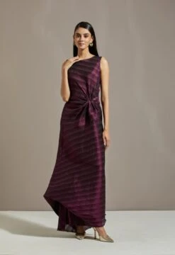 Wine Tissue Cape With Dress -Ethereal Styles omiwkros364