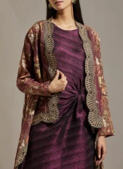 Wine Tissue Cape With Dress -Ethereal Styles omiwkros365