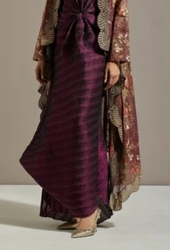 Wine Tissue Cape With Dress -Ethereal Styles omiwkros366