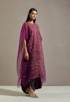 Wine Organza Printed Cape With Dress -Ethereal Styles omiwkros383