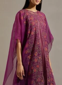 Wine Organza Printed Cape With Dress -Ethereal Styles omiwkros384