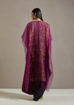 Wine Organza Printed Cape With Dress -Ethereal Styles omiwkros38b