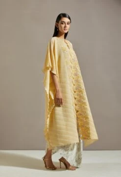 Yellow Crinkle Cape With Dress -Ethereal Styles omiwkt22cap093