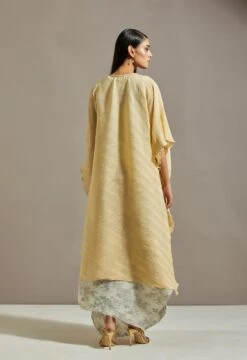 Yellow Crinkle Cape With Dress -Ethereal Styles omiwkt22cap09b