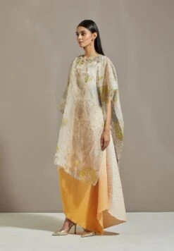 Yellow Organza Cape With Dress -Ethereal Styles omiwkt22cap112