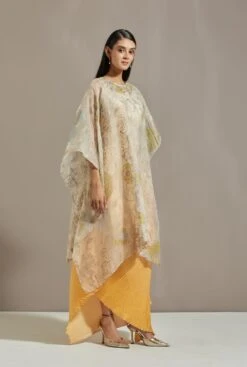Yellow Organza Cape With Dress -Ethereal Styles omiwkt22cap113