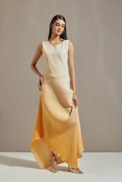 Yellow Organza Cape With Dress -Ethereal Styles omiwkt22cap114