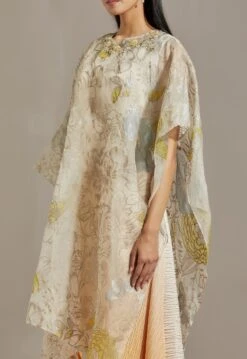 Yellow Organza Cape With Dress -Ethereal Styles omiwkt22cap115