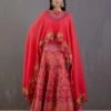 Ferrari Red Crinkle Georgette Cape With Dress -Ethereal Styles omiwob21107 1