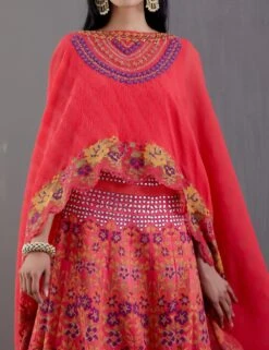 Ferrari Red Crinkle Georgette Cape With Dress -Ethereal Styles omiwob21107 3