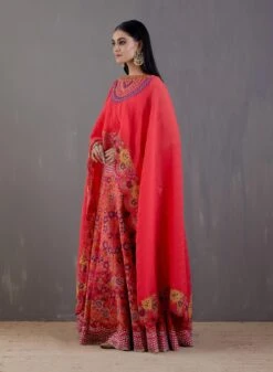 Ferrari Red Crinkle Georgette Cape With Dress -Ethereal Styles omiwob21107 4