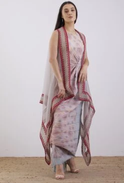 Peach Crinkle Cape With Dress -Ethereal Styles omiwob21cap012