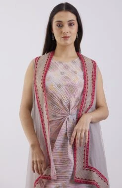 Peach Crinkle Cape With Dress -Ethereal Styles omiwob21cap013