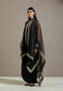 Black Organza Cape With Dress -Ethereal Styles omiwob21cap032