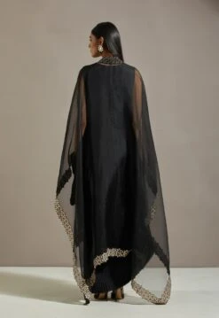 Black Organza Cape With Dress -Ethereal Styles omiwob21cap03b