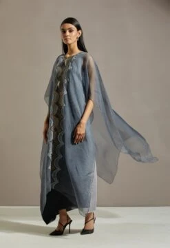 Blue Organza Cape With Dress -Ethereal Styles omiwob21cap172