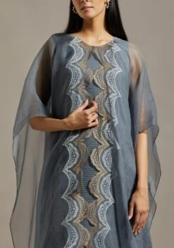 Blue Organza Cape With Dress -Ethereal Styles omiwob21cap175