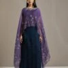 Blue Organza Printed Cape With Dress -Ethereal Styles omiwob21cap351