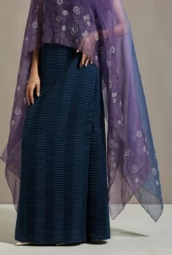 Blue Organza Printed Cape With Dress -Ethereal Styles omiwob21cap356