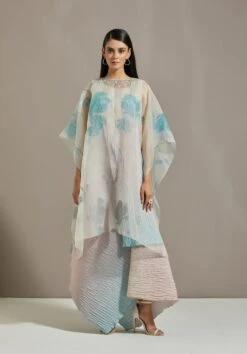 Off White Organza Cape With Dress