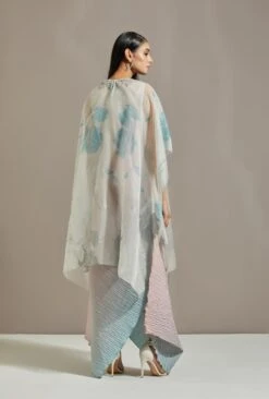 Off White Organza Cape With Dress -Ethereal Styles omiwob21cap36b