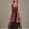 Wine Organza Cape With Dress -Ethereal Styles omiwob21cap37a1