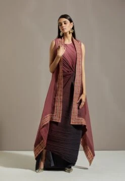 Wine Organza Cape With Dress