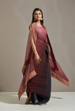 Wine Organza Cape With Dress -Ethereal Styles omiwob21cap37a3