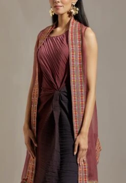 Wine Organza Cape With Dress -Ethereal Styles omiwob21cap37a5