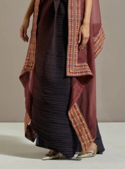 Wine Organza Cape With Dress -Ethereal Styles omiwob21cap37a6