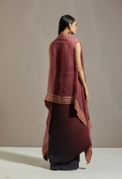 Wine Organza Cape With Dress -Ethereal Styles omiwob21cap37ab