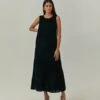 Bottle Green Tiered Velvet Dress -Ethereal Styles omwvel22dra021