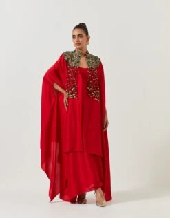 Red Cape With A Long Slip Dress