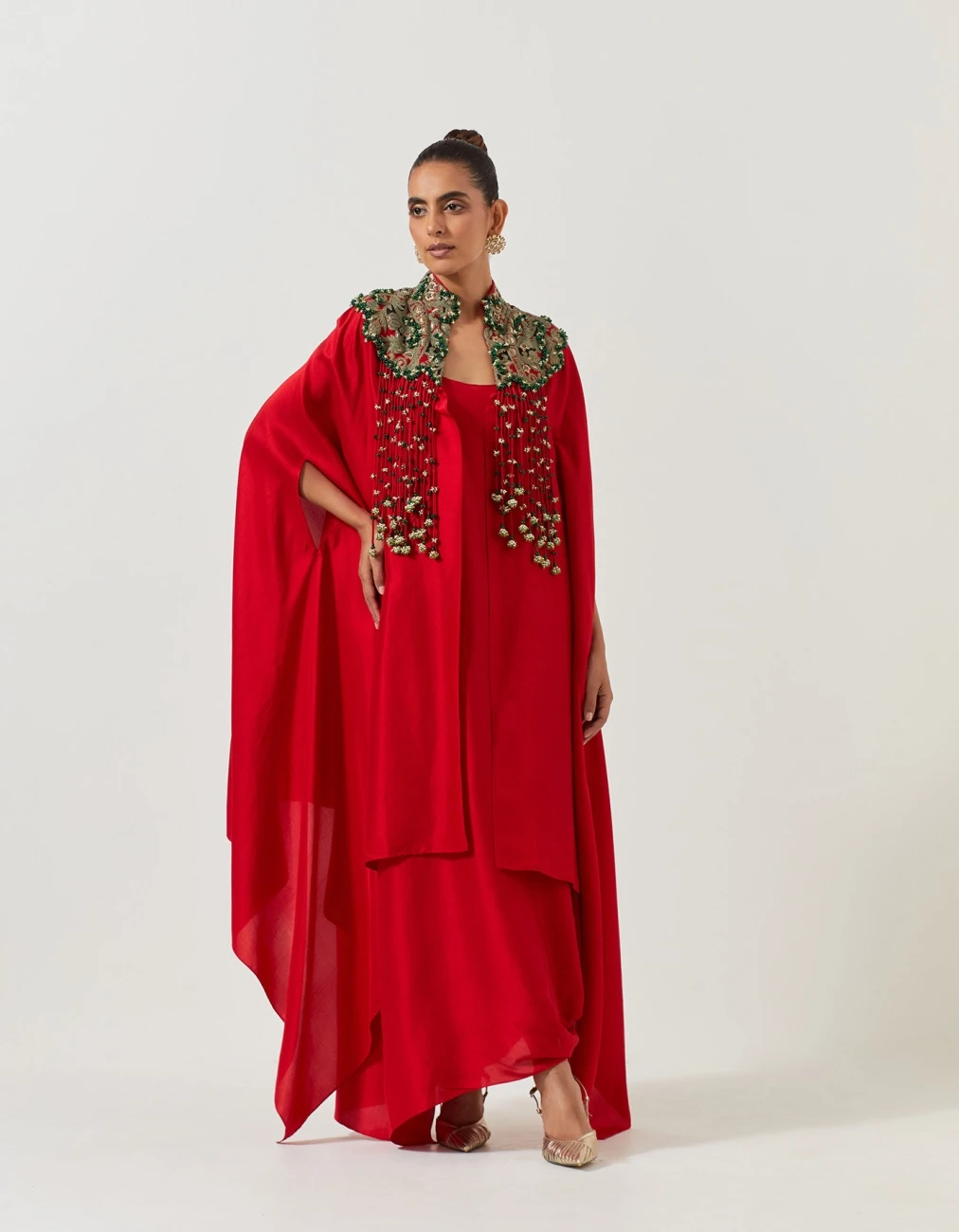 Red Cape With A Long Slip Dress 3 Red Cape With A Long Slip Dress