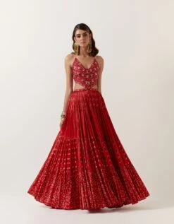 Surkh Laal Dori & Coin Work Tiered Dress