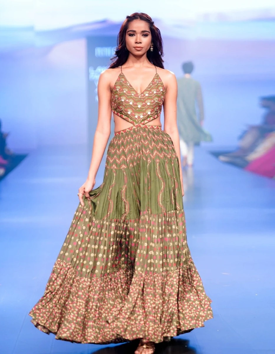 Kacha Aam Coin And Resham Work Yolk Tiered Dress 4 Kacha Aam Coin And Resham Work Yolk Tiered Dress - Image 2