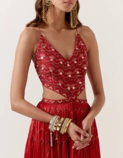 Surkh Laal Dori & Coin Work Tiered Dress -Ethereal Styles pb2744