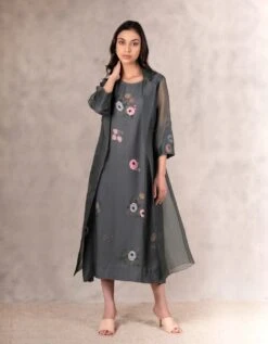 Forest Green Eden Print Dress And Jacket Set -Ethereal Styles pf22jd93