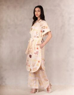 Printed Shirt Dress Style Tunic With Pants