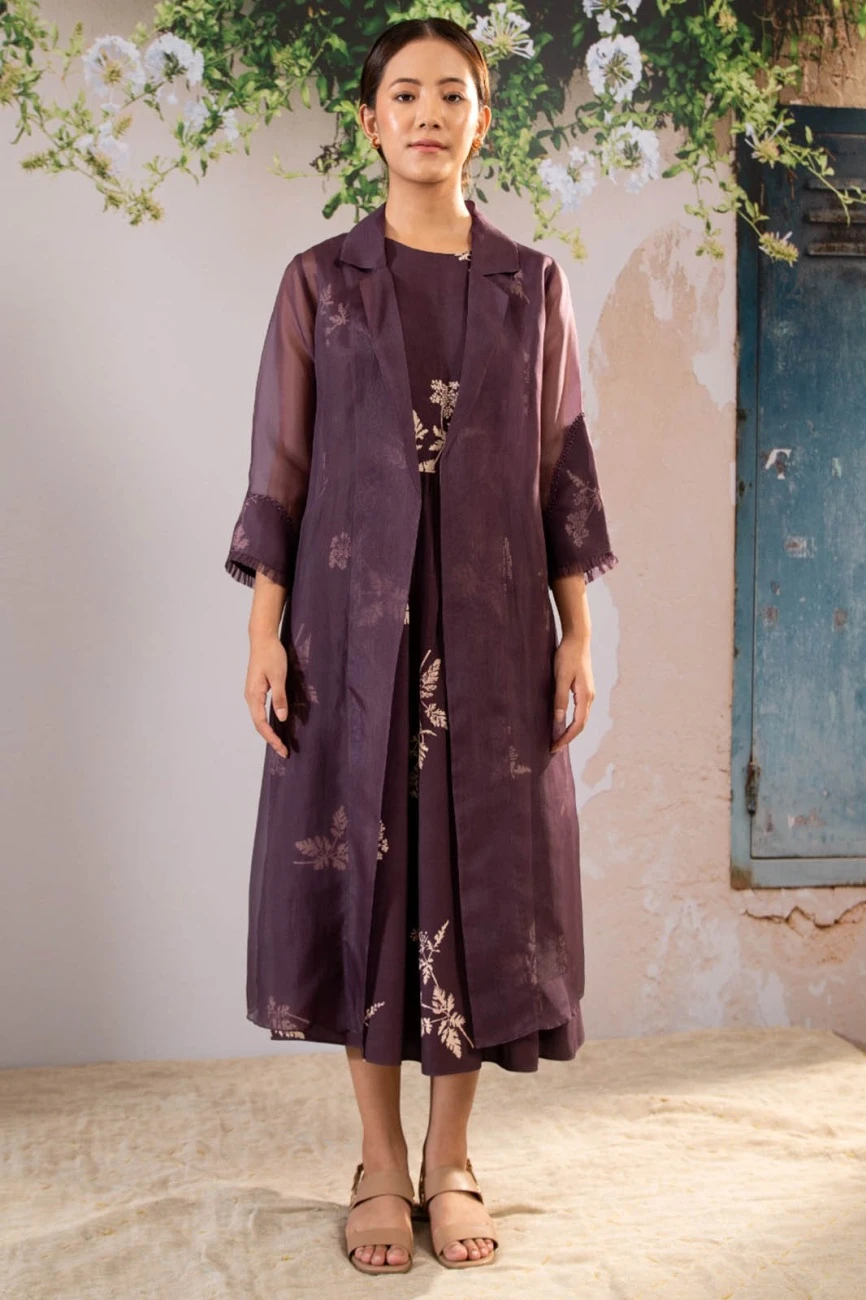 Lavender Discharge Print Dress And Jacket Set 3 Lavender Discharge Print Dress And Jacket Set