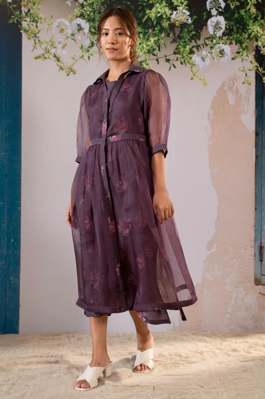 Lavender Discharge Print Dress And Jacket Set 4 Lavender Discharge Print Dress And Jacket Set - Image 2