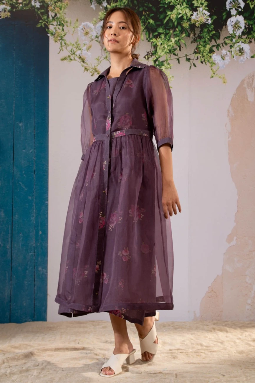 Lavender Discharge Print Dress And Jacket Set 5 Lavender Discharge Print Dress And Jacket Set - Image 3