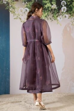 Lavender Rosette Print Dress And Gathered Jacket Set -Ethereal Styles pf23jd26b