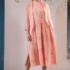 Pink Dahlia Print Gathered Dress And Jacket Set -Ethereal Styles pf23jd61