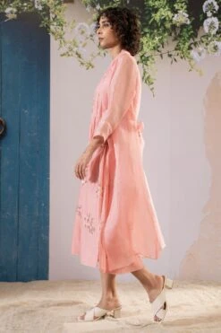 Pink Dahlia Print Gathered Dress And Jacket Set -Ethereal Styles pf23jd63