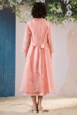 Pink Dahlia Print Gathered Dress And Jacket Set -Ethereal Styles pf23jd6b