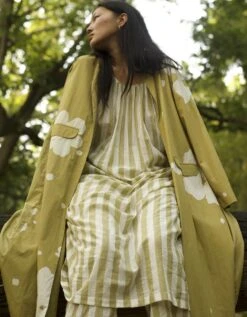 Moss Green Stripe Front Gather Dress Co-ord -Ethereal Styles pf23set104